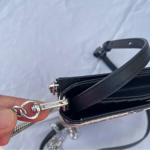 AllSaints Black White Snakeskin Animal Print Leather Crossbody Wallet on Chain - Picture 15 of 17